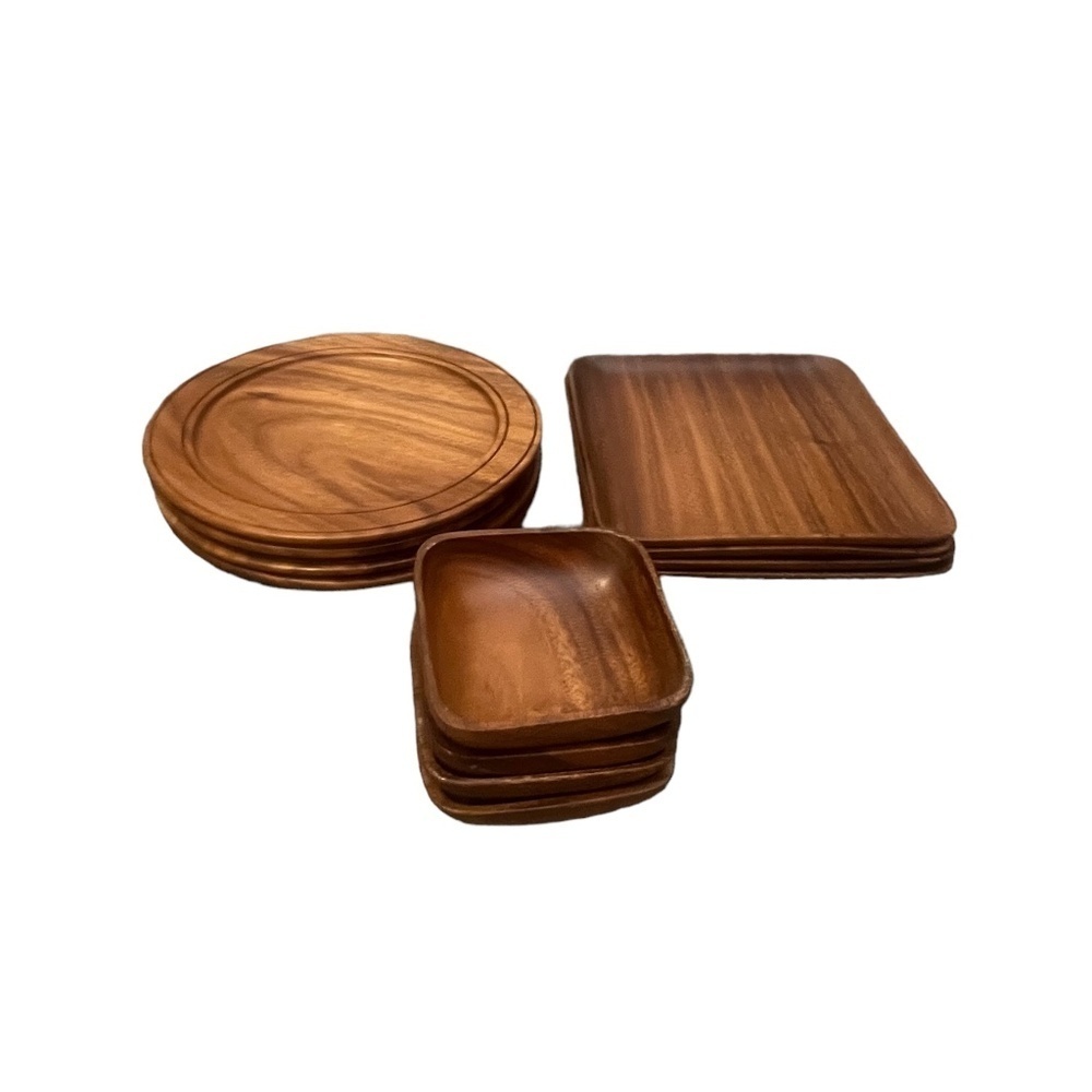 Set Of‎ 13 Wood Handcrafted Round Charger Plates teak plates, Dip Salad Bowls